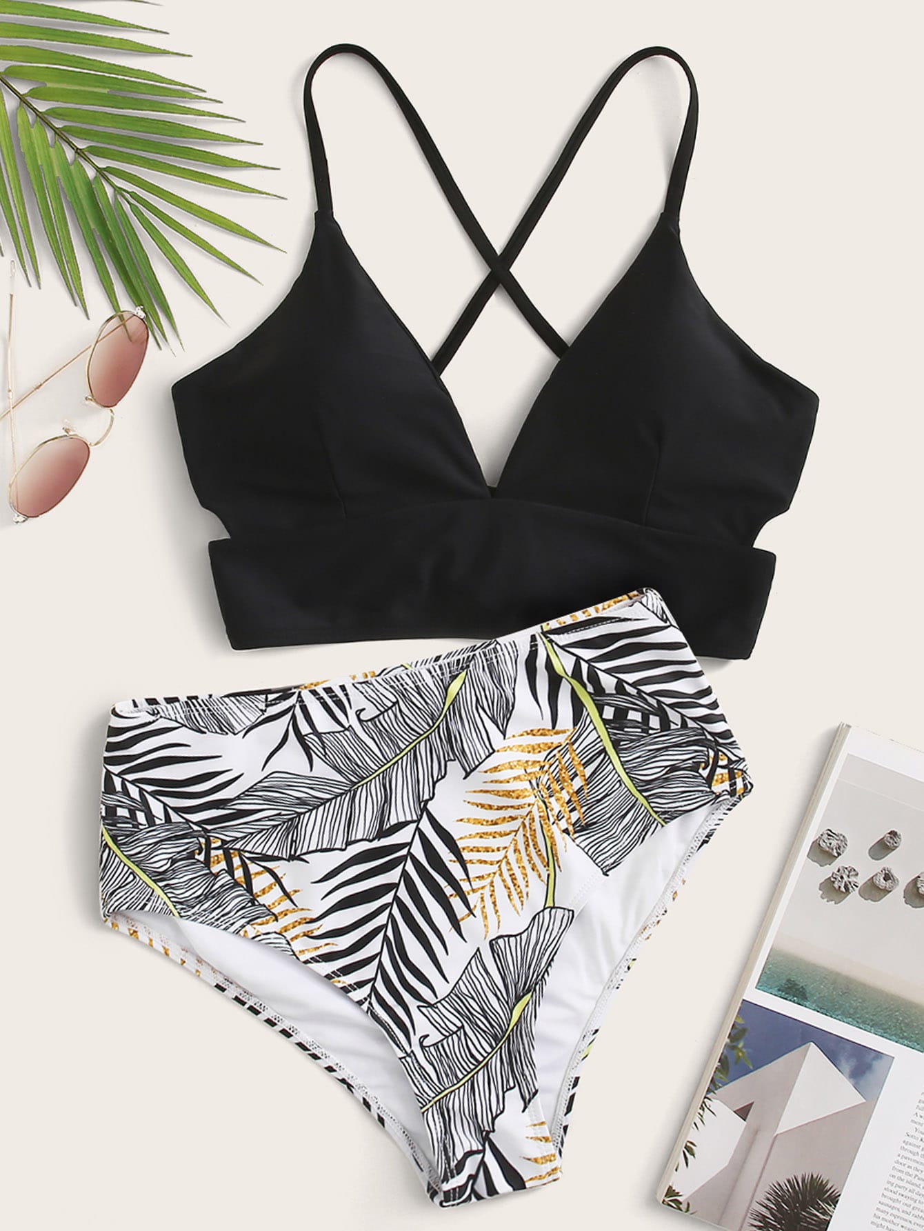 Tropical Criss Cross Bikini Swimsuit