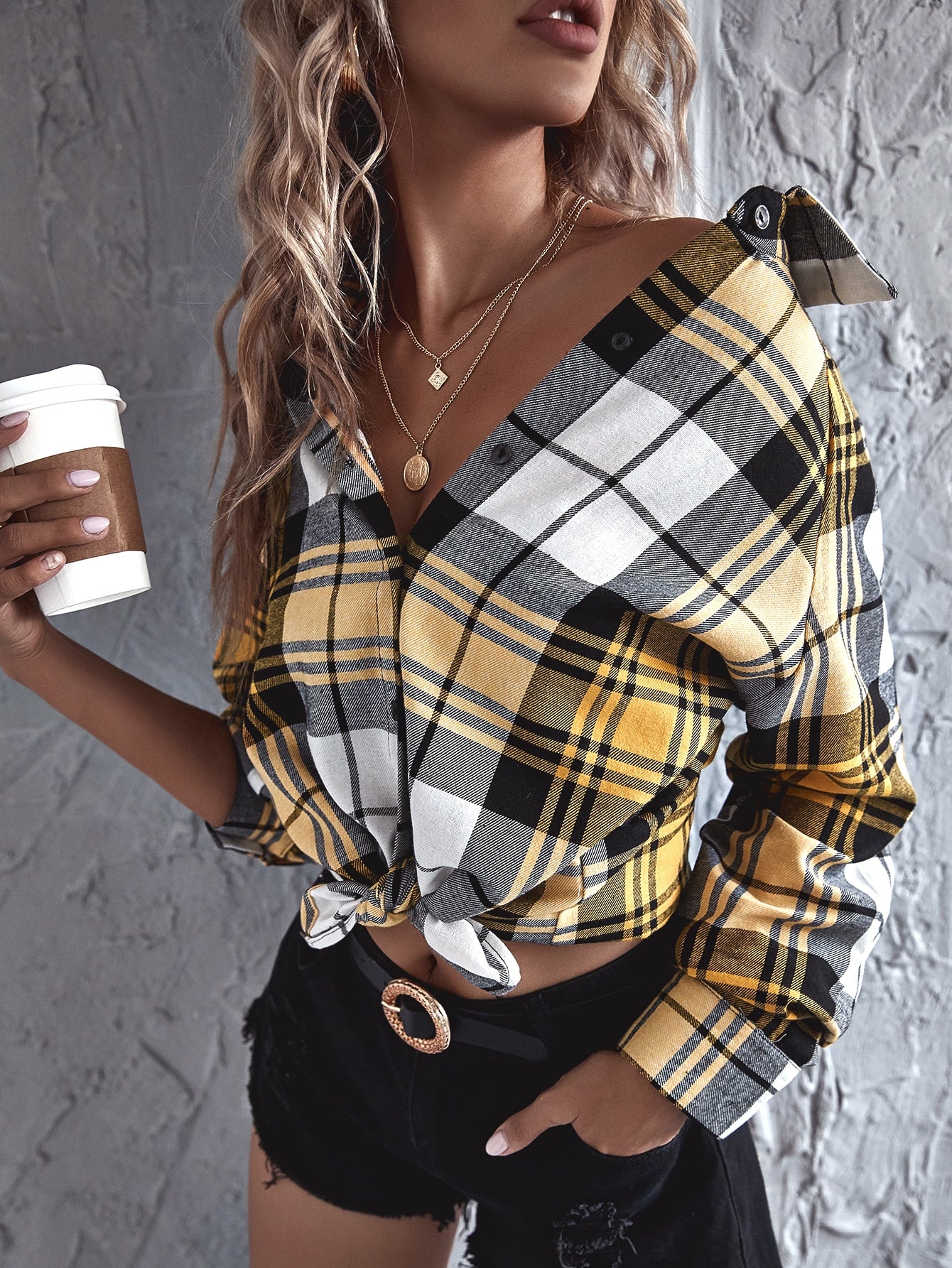 Tartan Plaid Button Up Longline Blouse