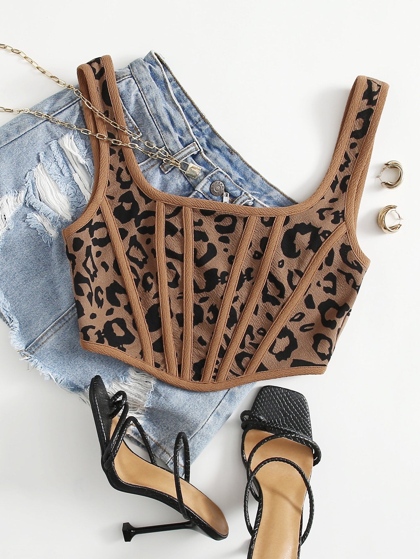 Zip Back Tape Asymmetrical Hem Leopard Tank Top