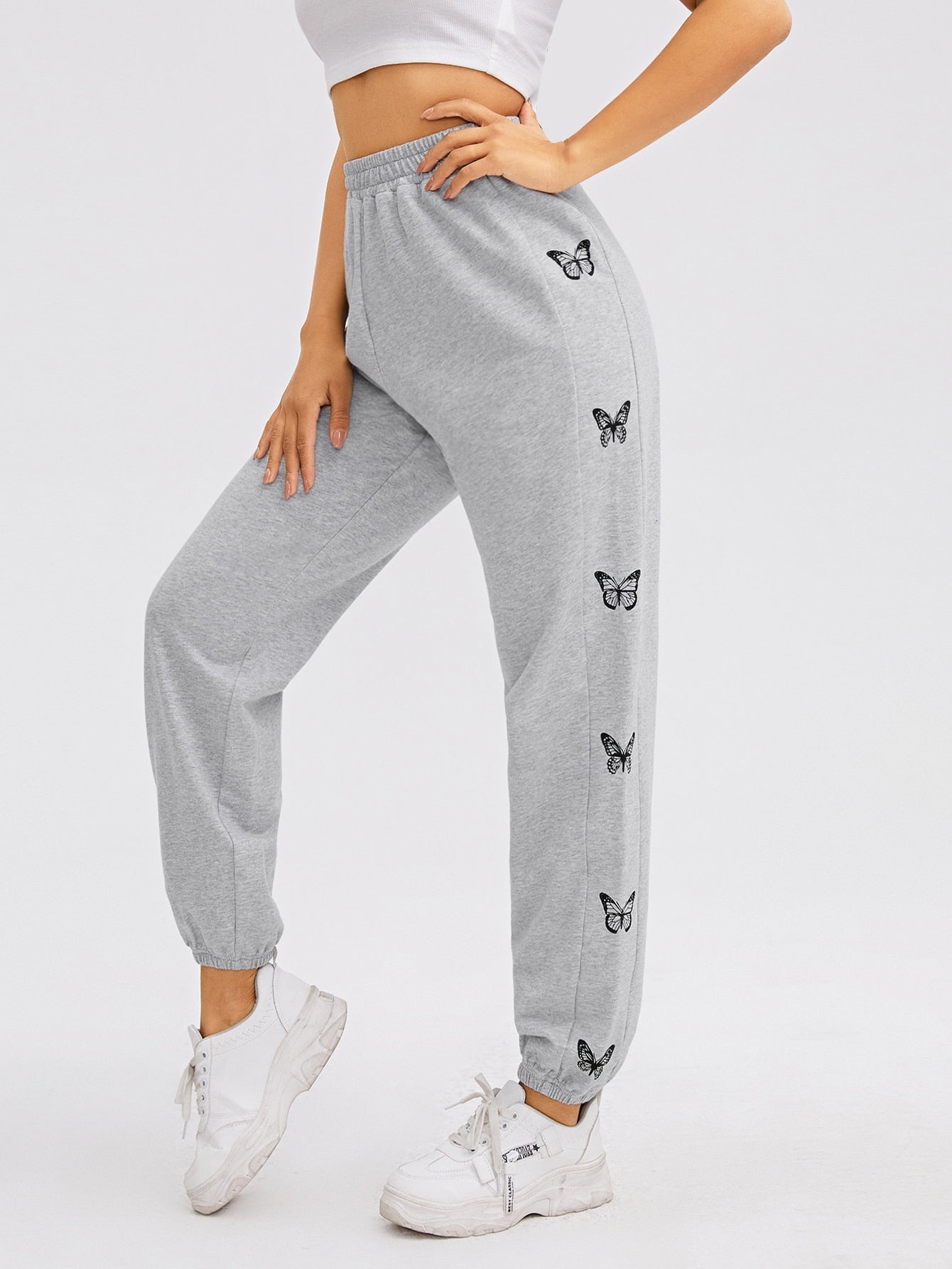 SHEIN Elastic Waist Butterfly Print Joggers